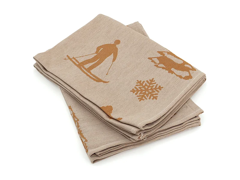 Lot de 2 torchons de cuisine toile 50x70 cm coton SKI jaune