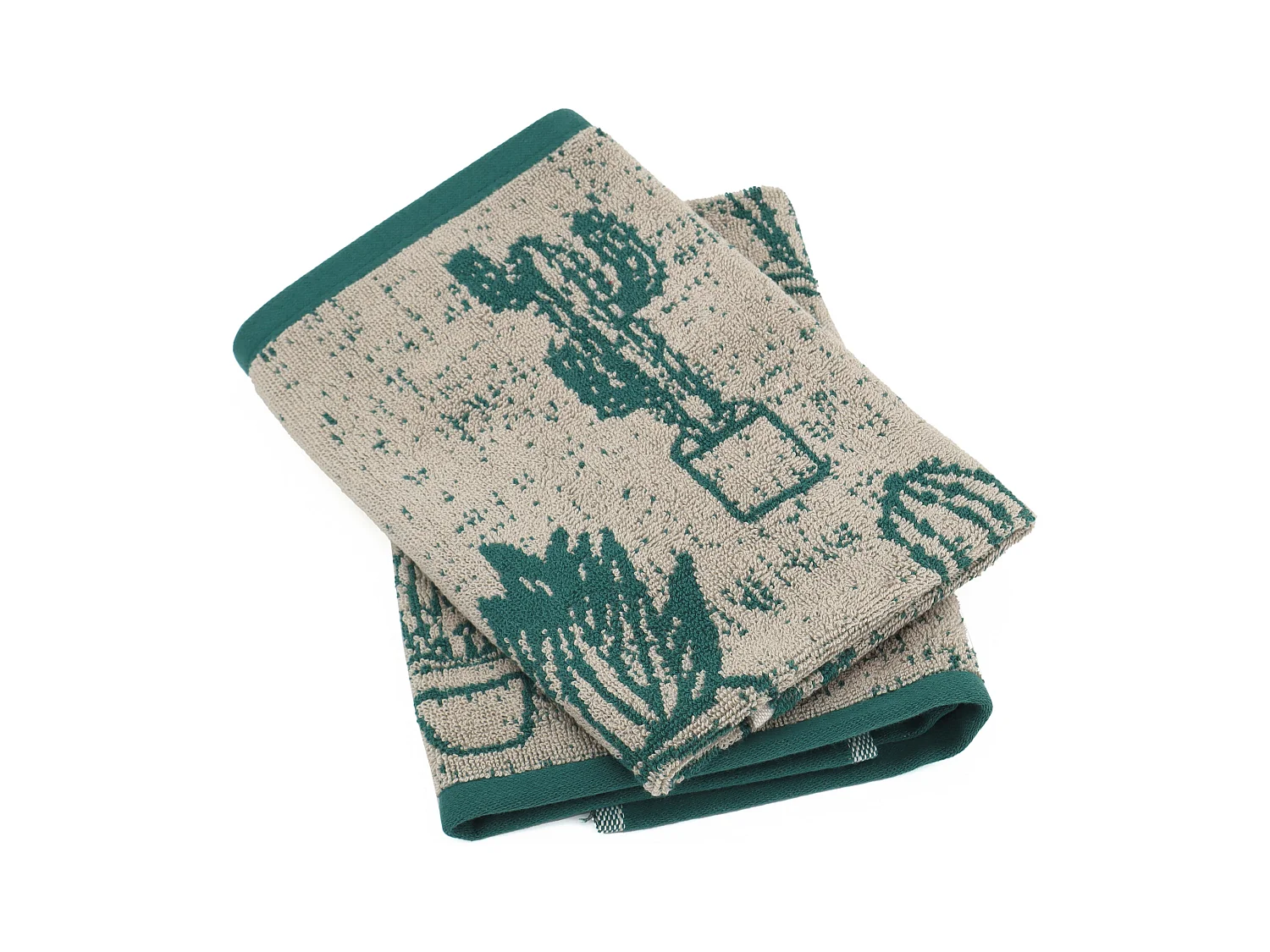 Lot de 2 torchons de cuisine éponge 50x50 cm coton CACTUS vert
