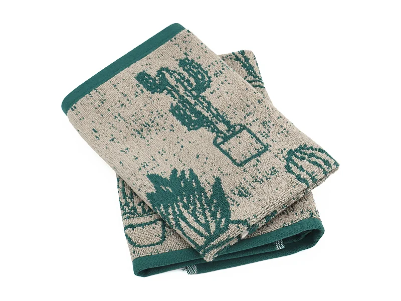 Lot de 2 torchons de cuisine éponge 50x50 cm coton CACTUS vert