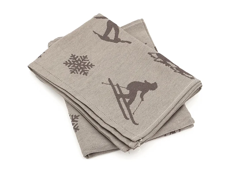 Lot de 2 torchons de cuisine toile 50x70 cm coton SKI marron