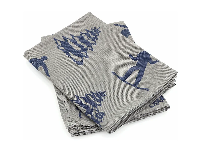 Lot de 2 torchons de cuisine toile 50x70 cm coton SKI bleu