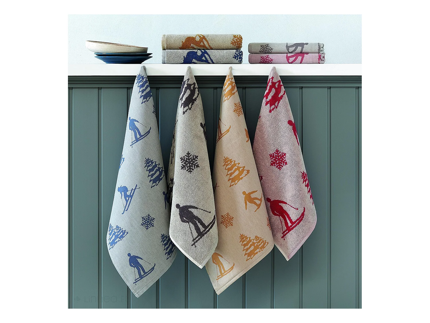 Lot de 2 torchons de cuisine éponge 50x50 cm coton SKI marron