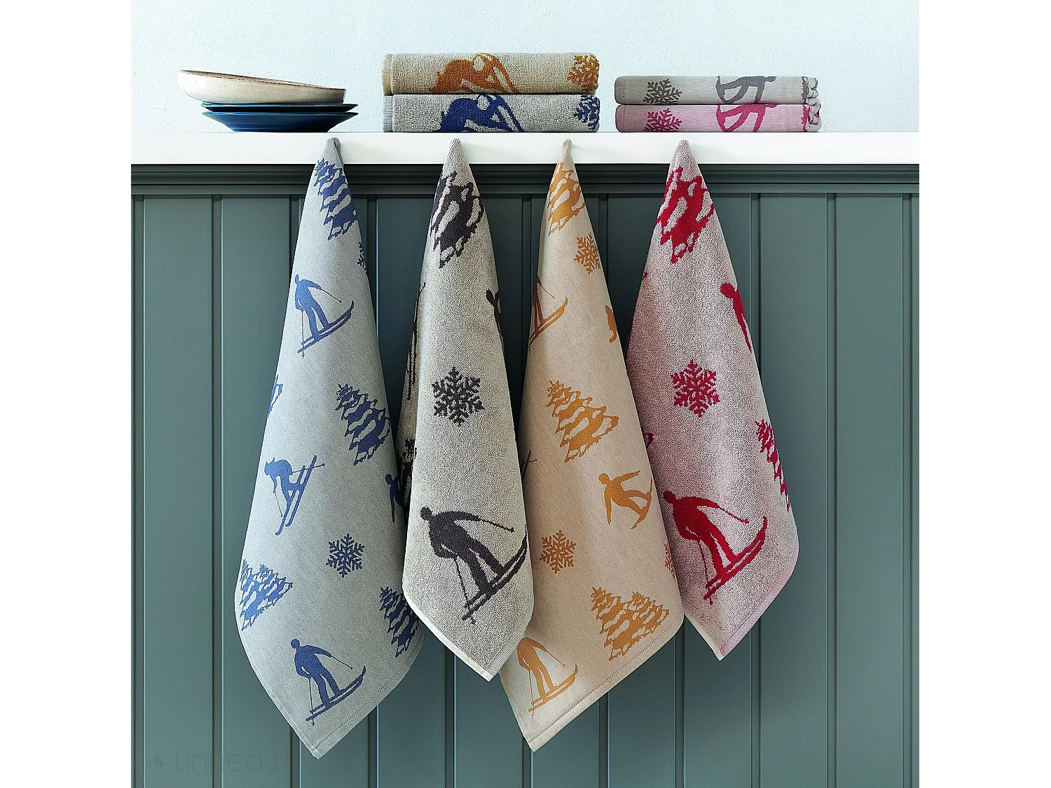 Lot de 2 torchons de cuisine éponge 50x50 cm coton SKI marron