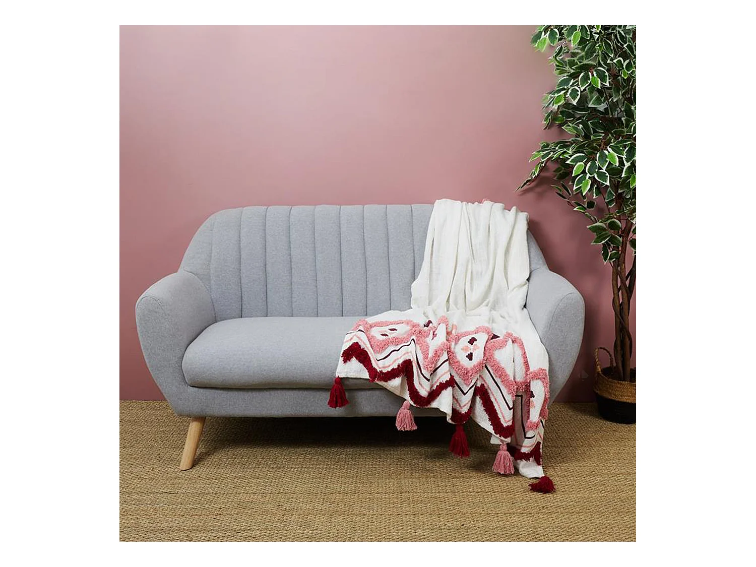 Jeté de canapé 130x150 cm coton JAIPUR rose