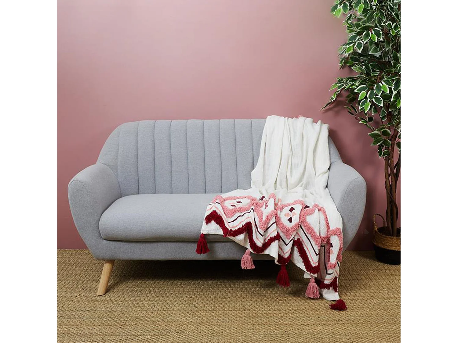 Jeté de canapé 130x150 cm coton JAIPUR rose