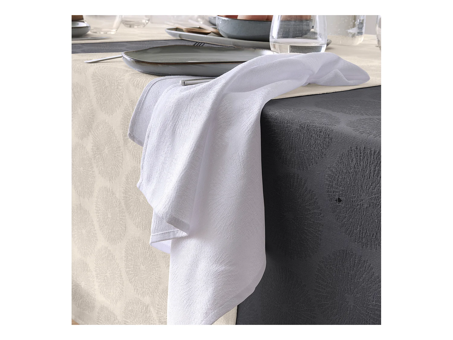 Nappe rectangle 150x350 cm HÉLIOS Blanc coton + enduction acrylique