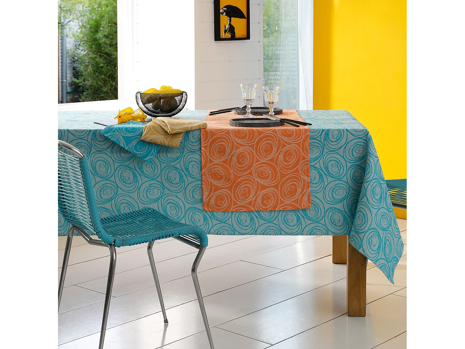 Nappe ovale 180x300 cm Jacquard coton SPIRALE orange papaye