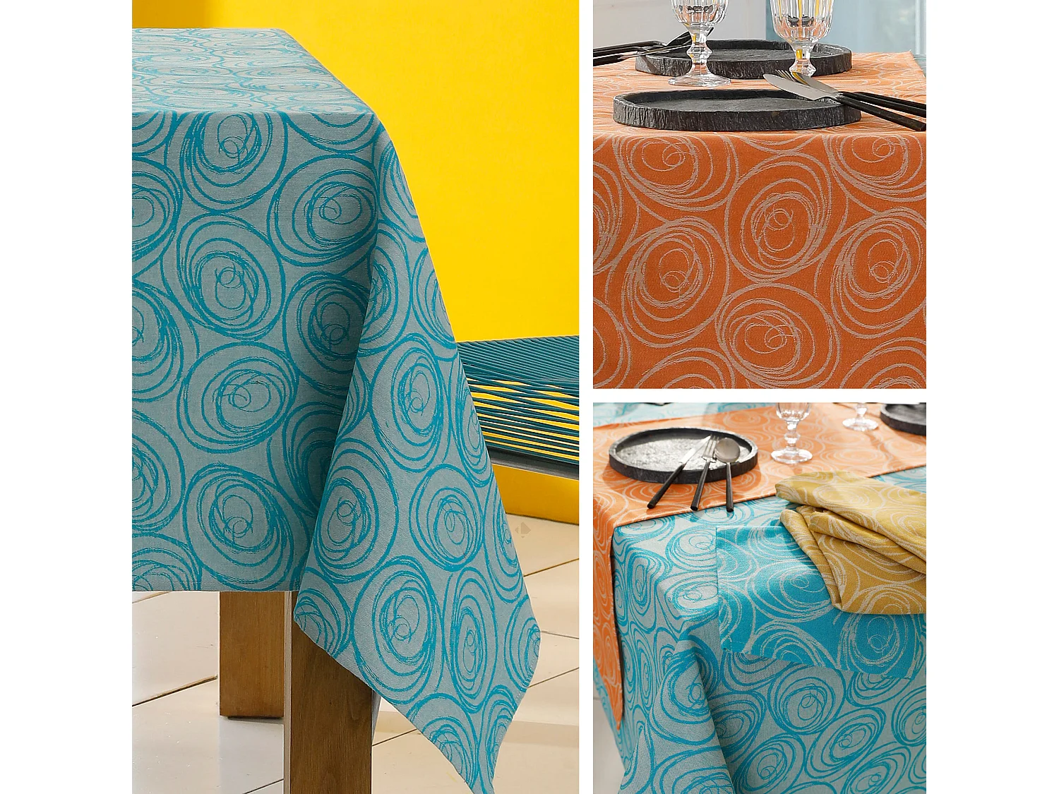 Nappe ovale 180x240 cm Jacquard coton SPIRALE orange papaye