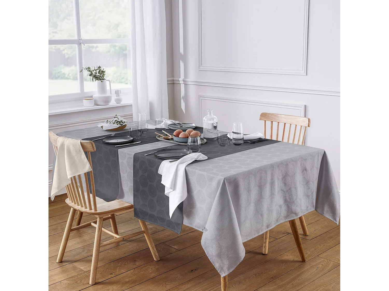 Nappe ronde 180 cm HÉLIOS Perle Jacquard coton