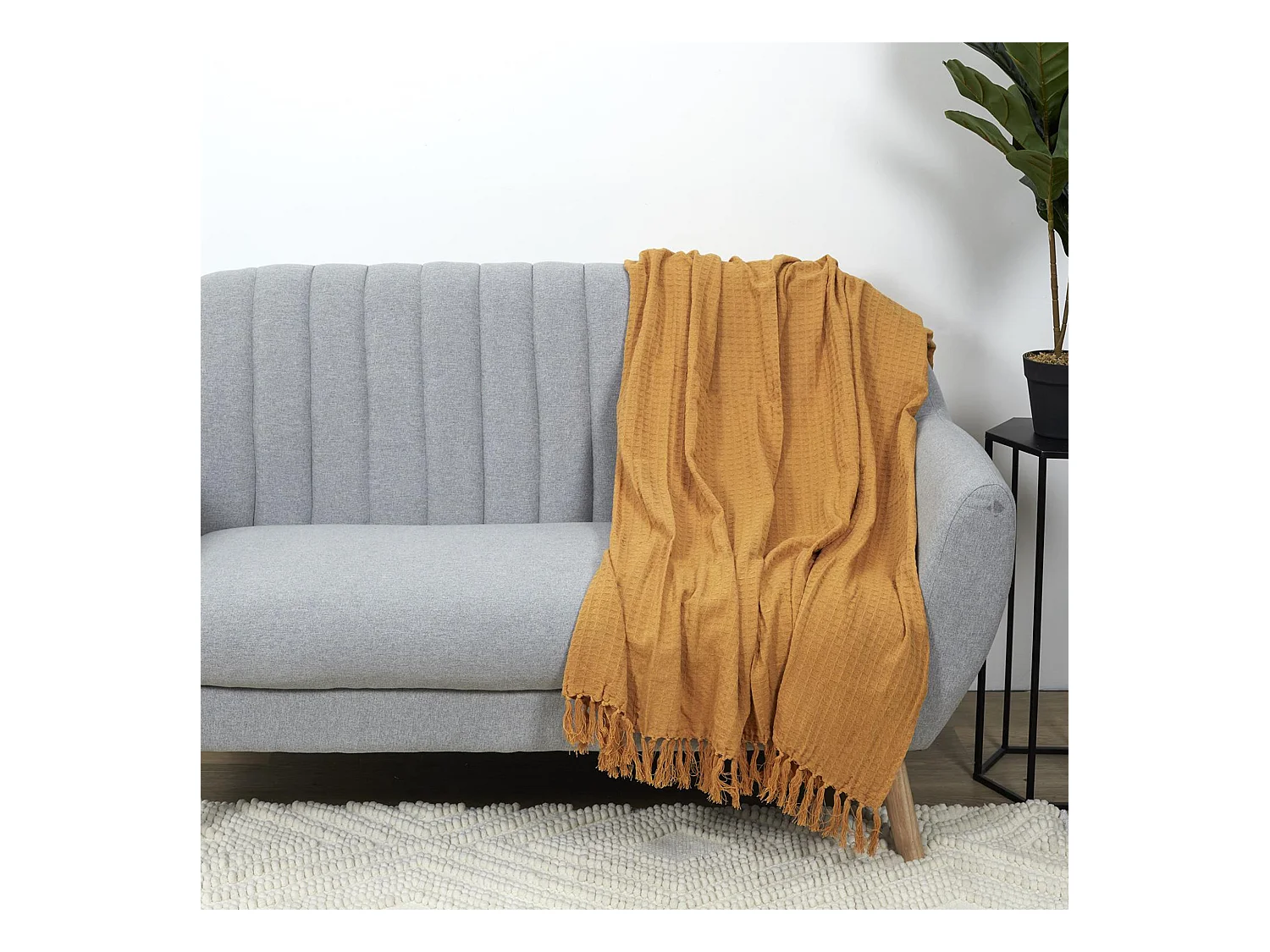 Jeté de canapé 130x160 cm SOFIA Jaune Ocre