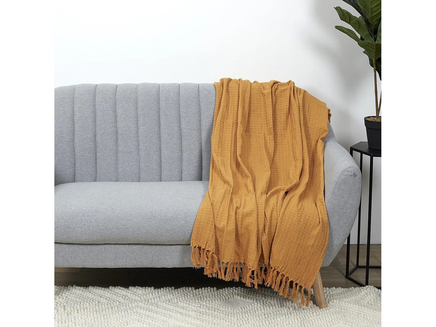 Jeté de canapé 130x160 cm SOFIA Jaune Ocre