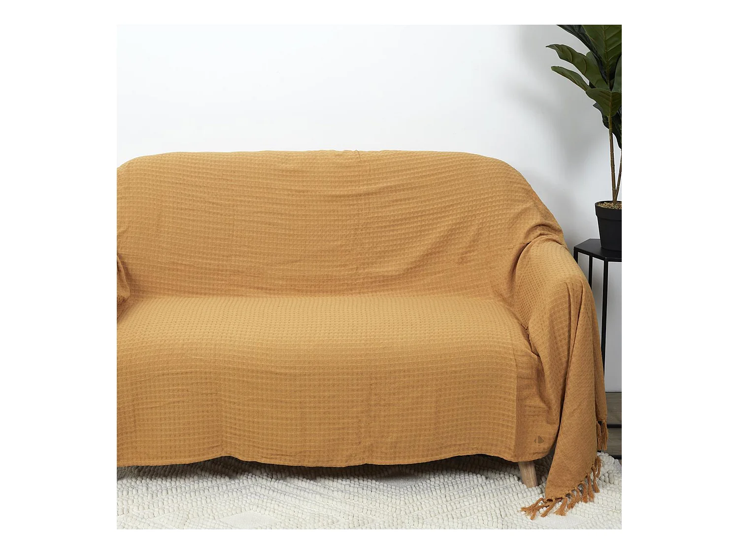 Jeté de canapé 170x250 cm SOFIA Jaune Ocre