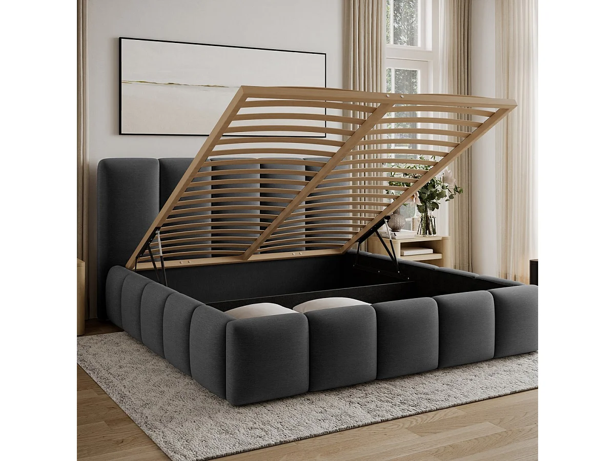 160x200 Storage Bed with Base Included Klaus Velvet Dark Gray