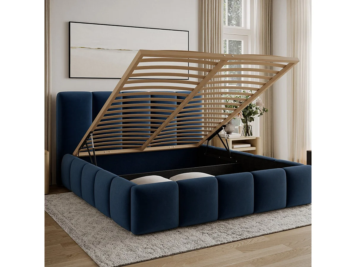 Lit coffre 180x200 sommier inclus Klaus Velours Bleu foncé