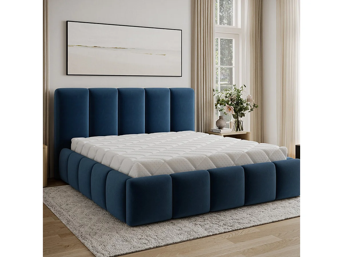 Lit coffre 180x200 sommier inclus Klaus Velours Bleu foncé