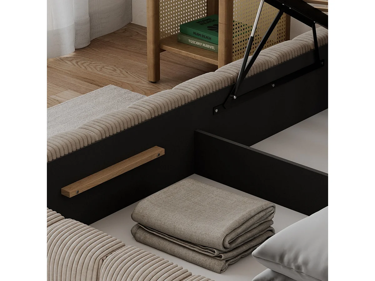 180x200 Storage Bed with Mattress Base and LED Lights Included Auria Beige Corduroy
