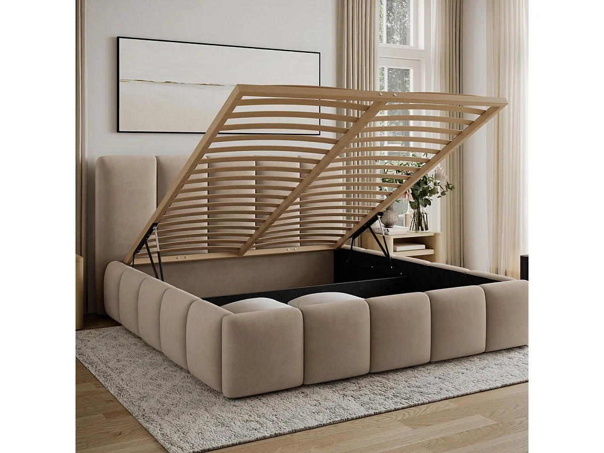 Letto contenitore 180x200 rete inclusa Klaus velluto beige
