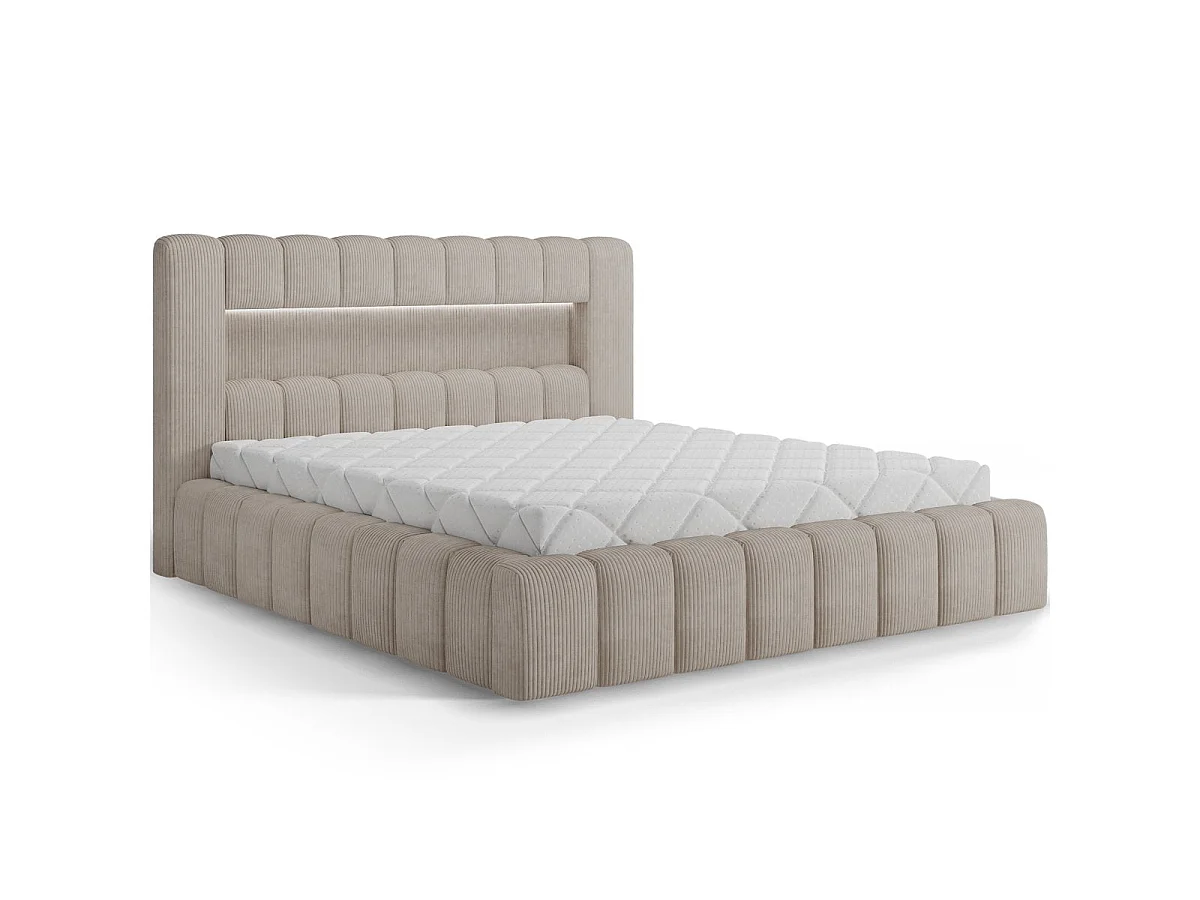 Lit coffre 160x200 sommier et LED inclus Auria Velours côtelé Beige