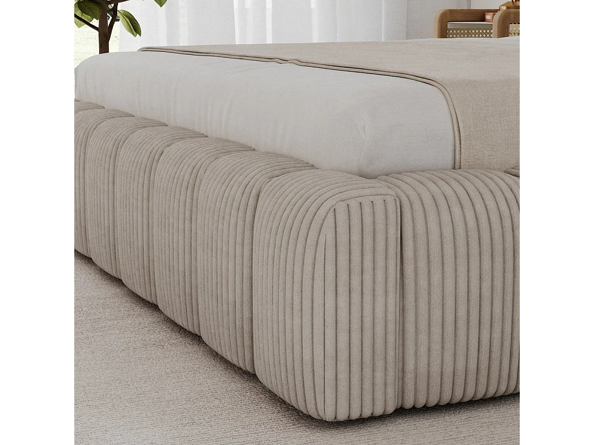 Lit coffre 160x200 sommier et LED inclus Auria Velours côtelé Beige