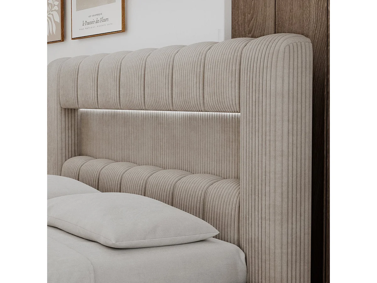 Lit coffre 160x200 sommier et LED inclus Auria Velours côtelé Beige