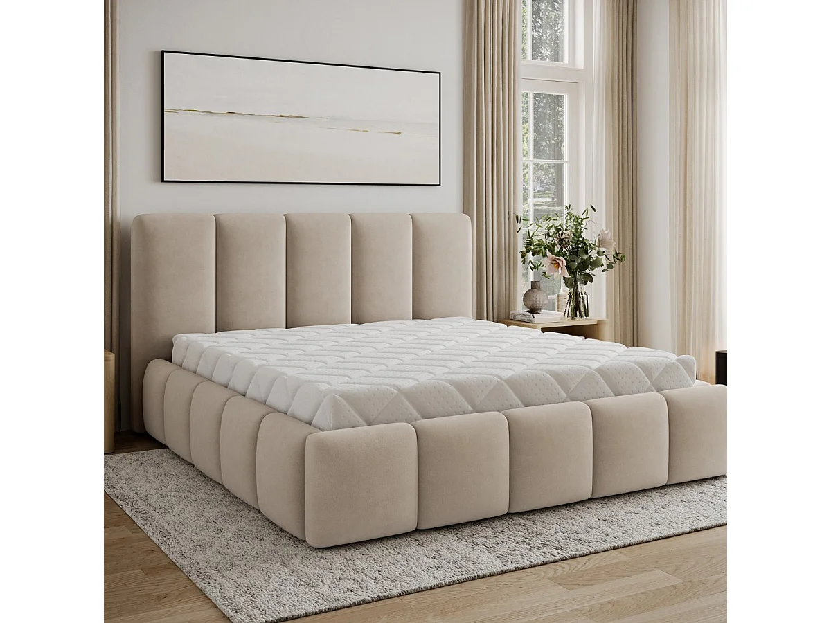 Lit coffre 160x200 sommier inclus Klaus Velours Beige