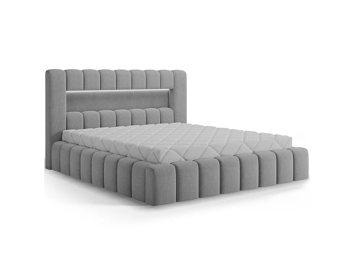 Opbevaringsseng 160x200 sengebund og LED inkluderet Auria Velour Lysegrå