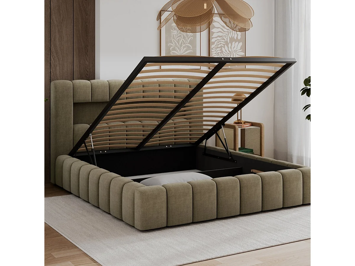 140x200 Storage Bed with Mattress Base and LED Lights Included—Auria Brown Velvet