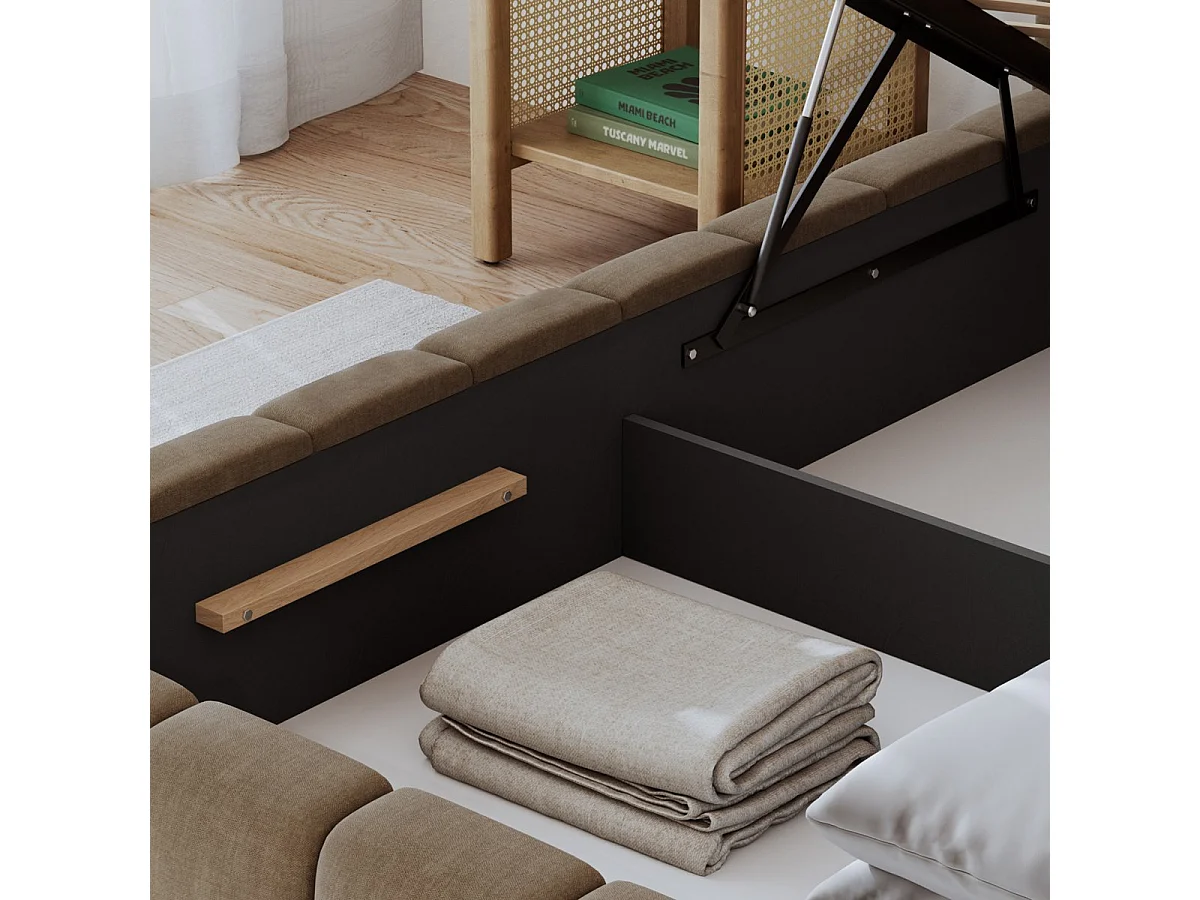 140x200 Storage Bed with Mattress Base and LED Lights Included—Auria Brown Velvet