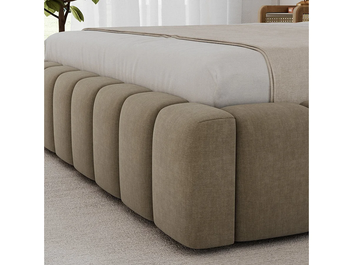140x200 Storage Bed with Mattress Base and LED Lights Included—Auria Brown Velvet