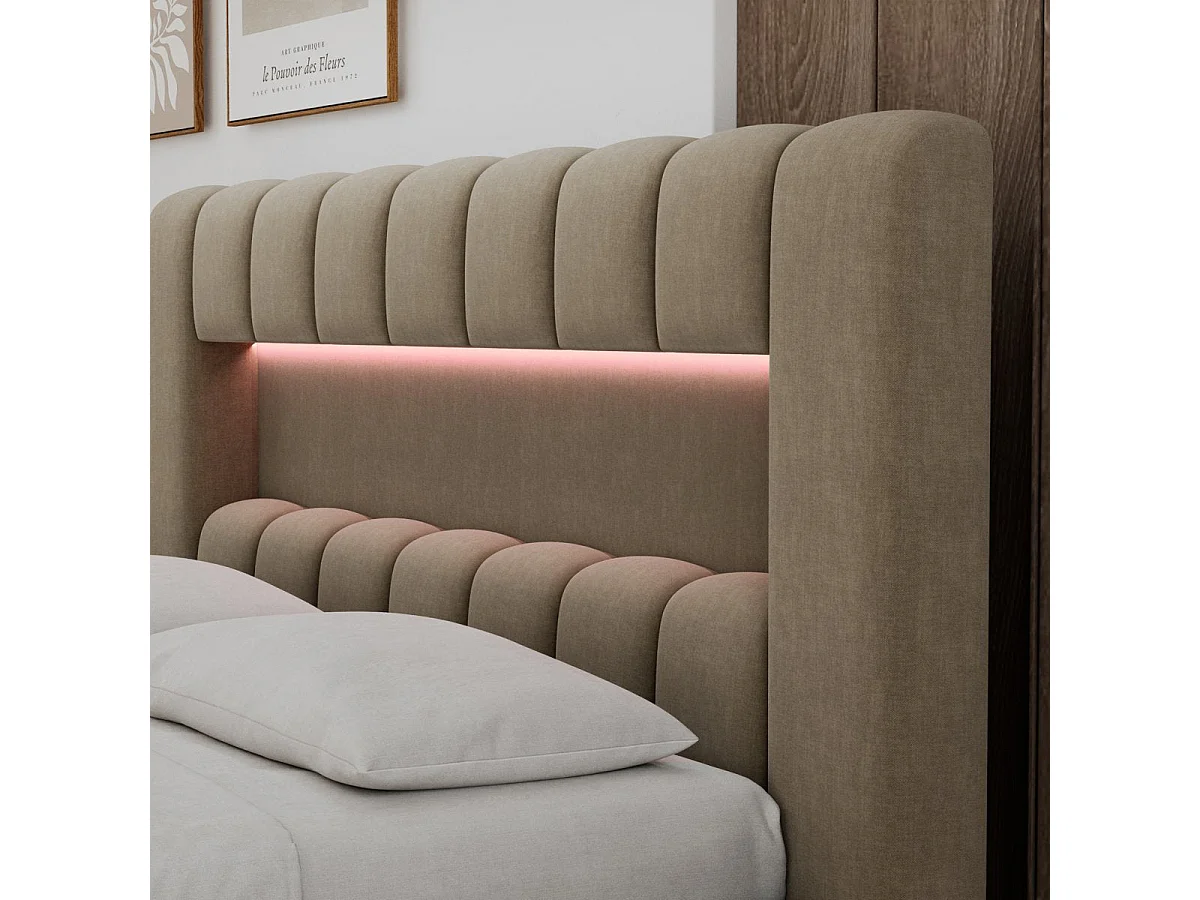 140x200 Storage Bed with Mattress Base and LED Lights Included—Auria Brown Velvet