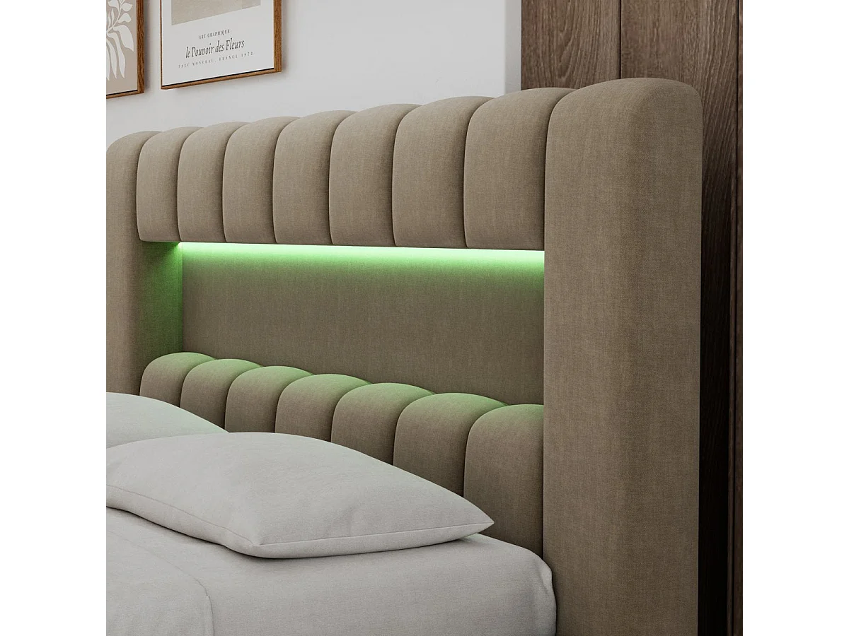 140x200 Storage Bed with Mattress Base and LED Lights Included—Auria Brown Velvet