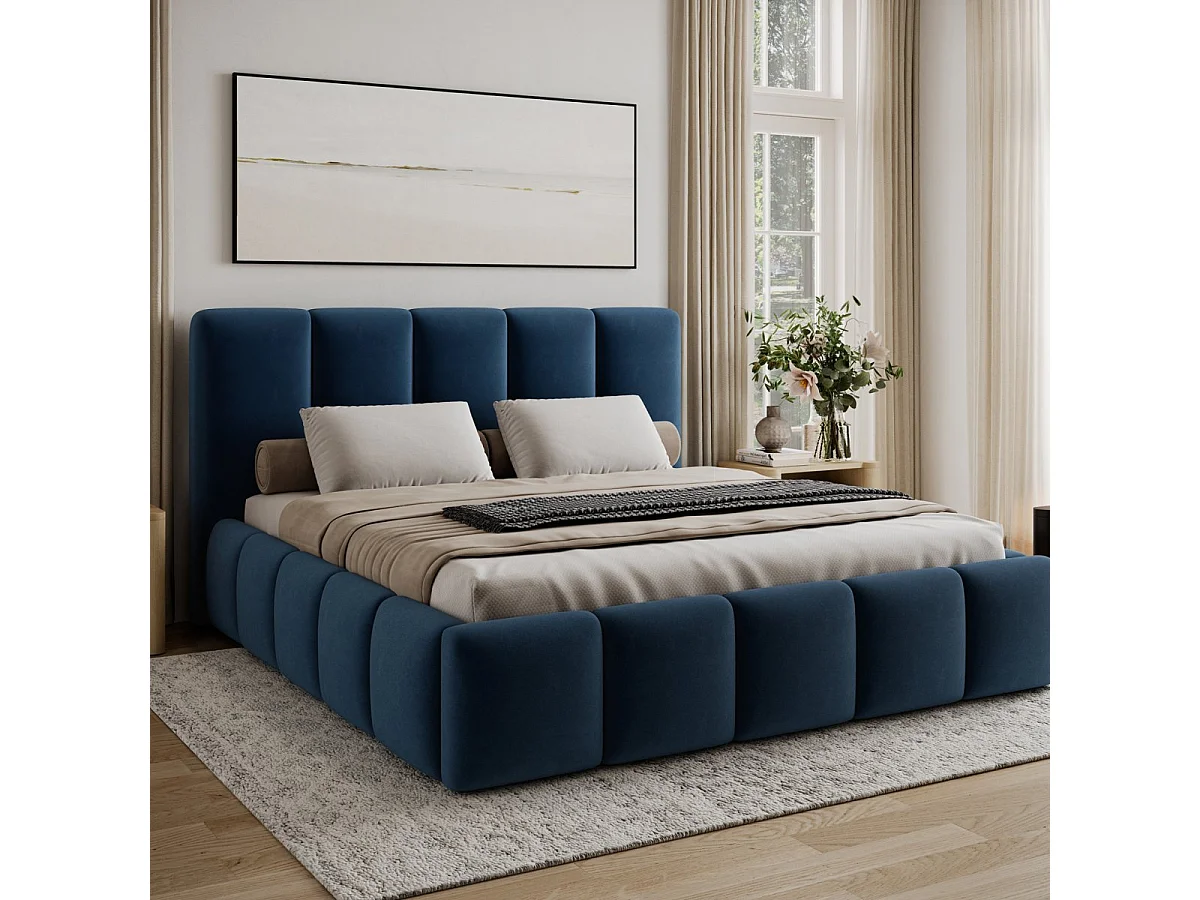 Lit coffre 160x200 sommier inclus Klaus Velours Bleu foncé