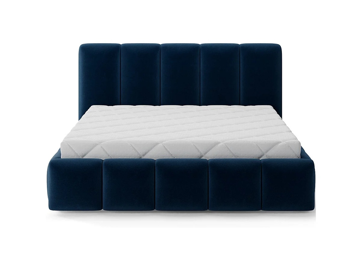 Lit 140x200 sommier inclus Klaus Velours Bleu foncé