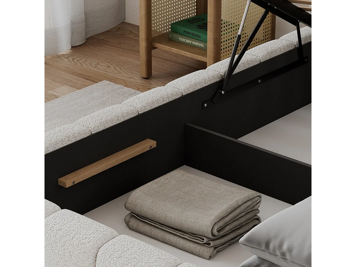 Cama com arrumação 160x200 base e LED incluídos Auria Texturizado Branco