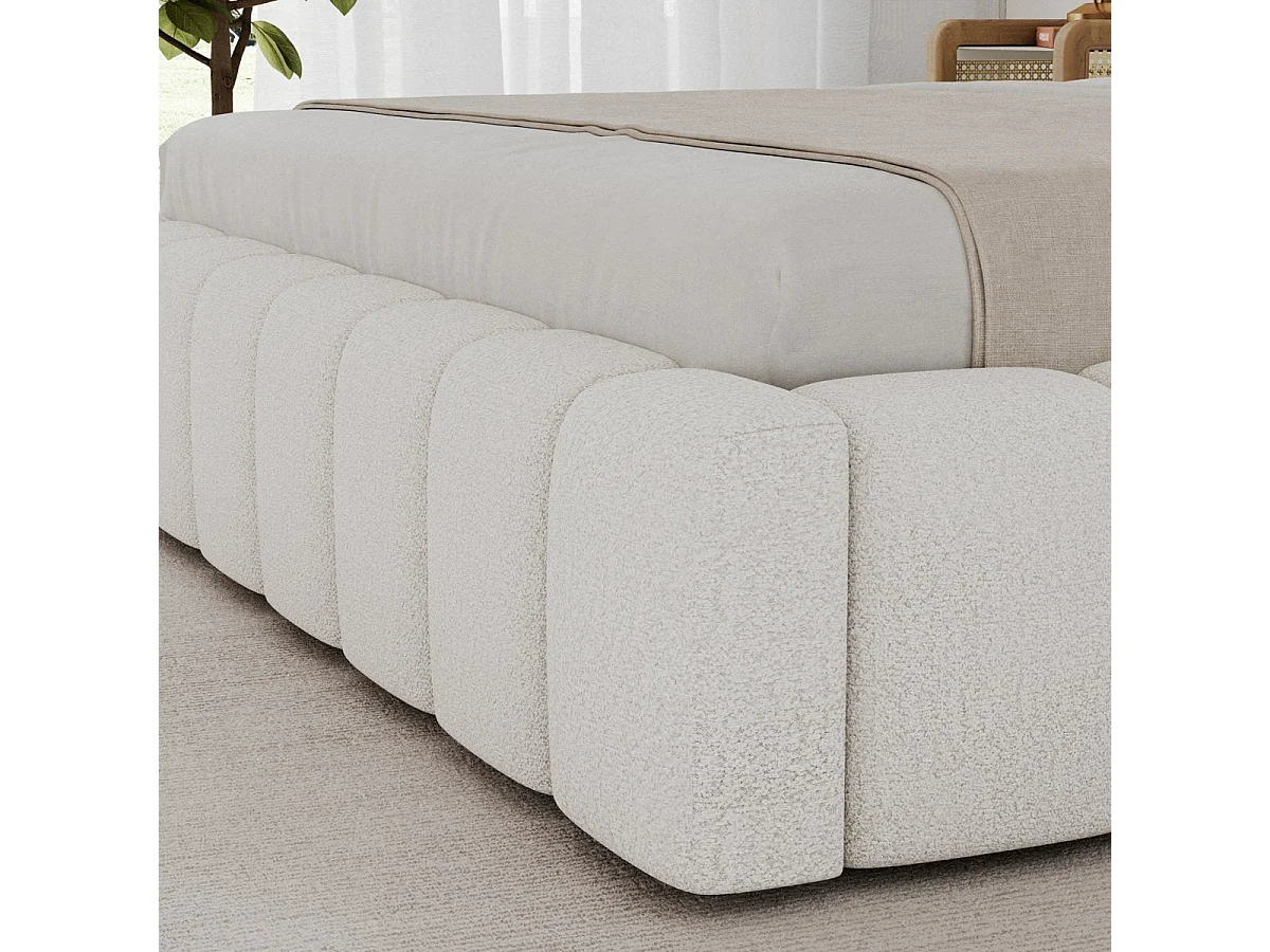 Cama com arrumação 160x200 base e LED incluídos Auria Texturizado Branco