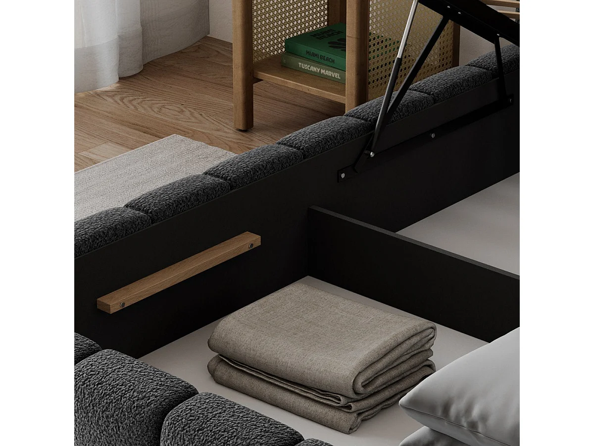 160x200 Storage Bed with Mattress Base and LED Lights Included—Auria Textured Dark Gray