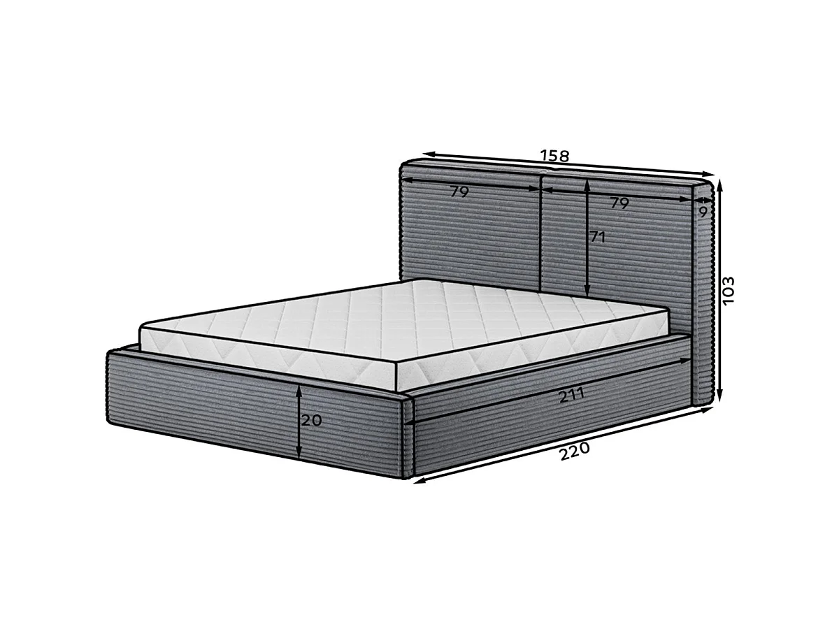 140x200 Storage Bed with Base Included Nox Dark Gray Corduroy