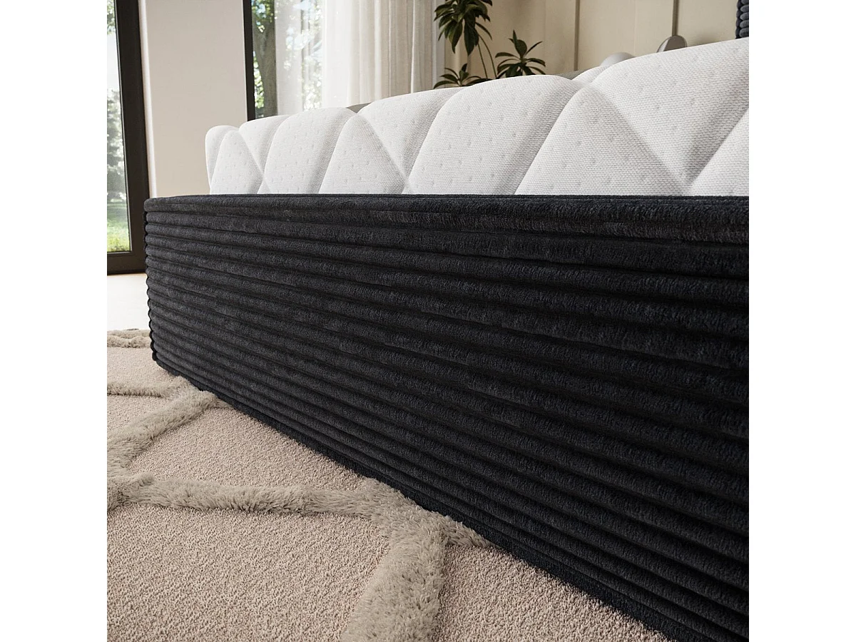 Cama com arrumação 160x200, com base incluída, Nox, veludo canelado preto
