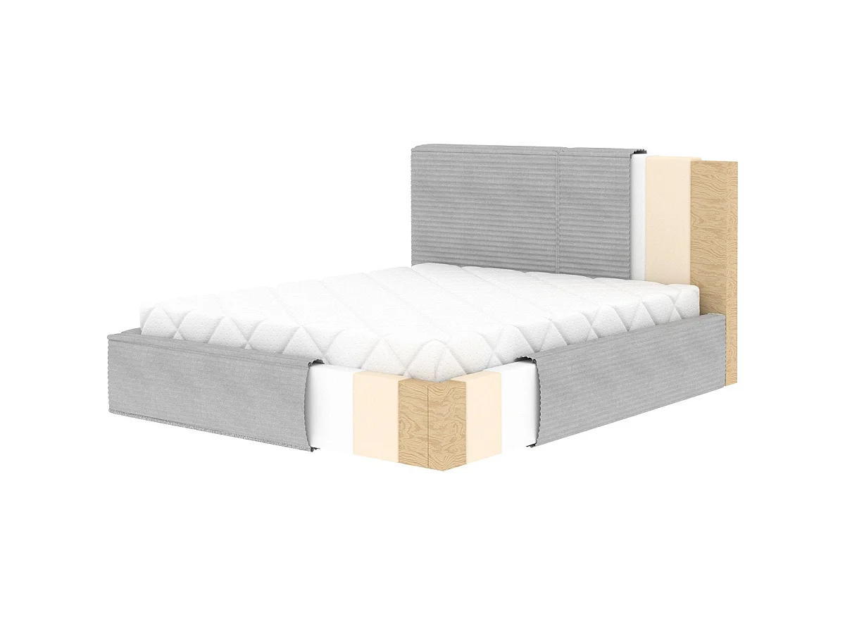 Cama com arrumação 160x200, com base incluída, Nox, veludo canelado preto