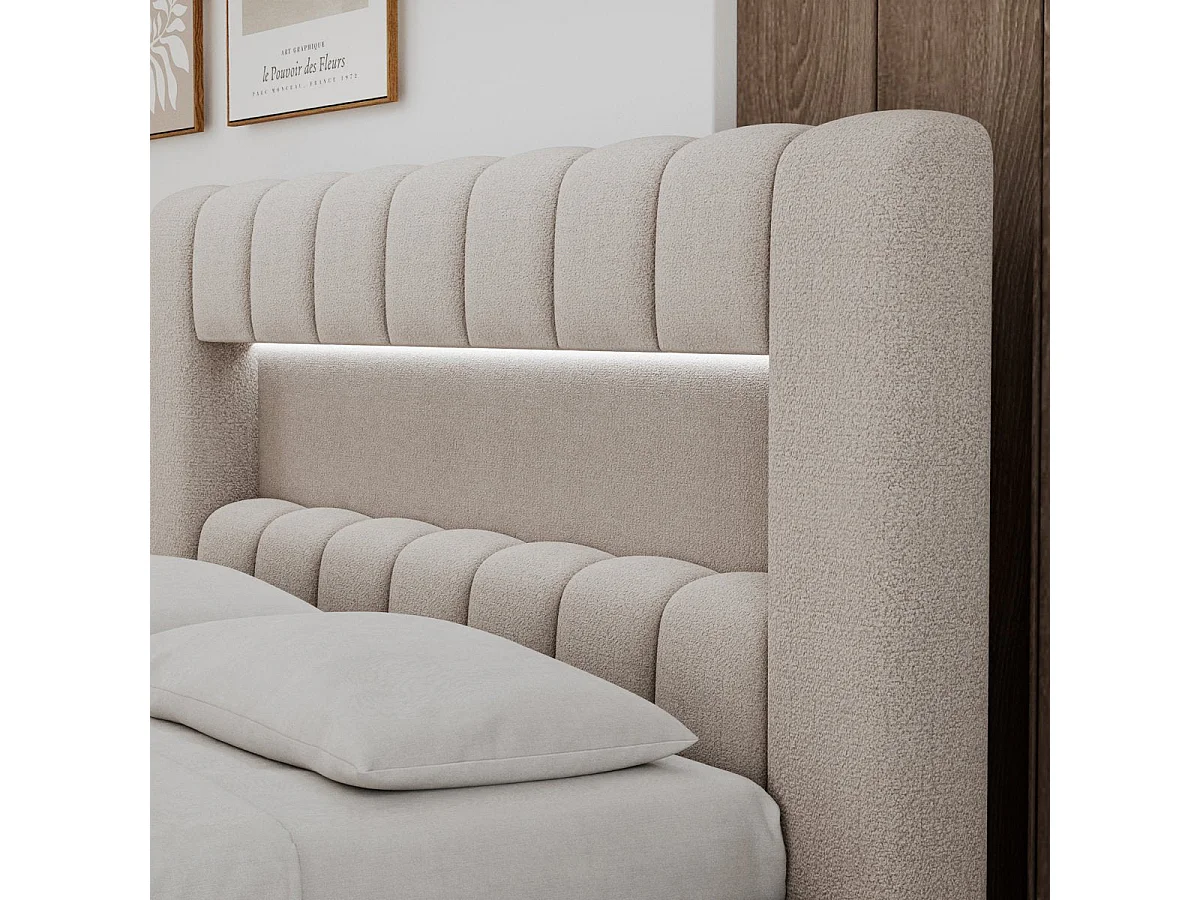 Lit coffre 160x200 sommier et LED inclus Auria Texturé Beige