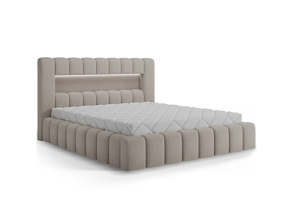 180x200 Storage Bed with Mattress Base and LED Lights Included—Auria Textured Beige