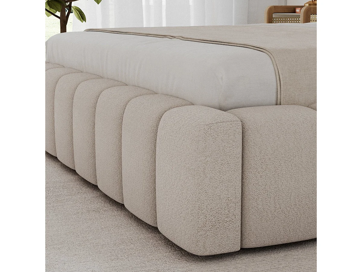 180x200 Storage Bed with Mattress Base and LED Lights Included—Auria Textured Beige