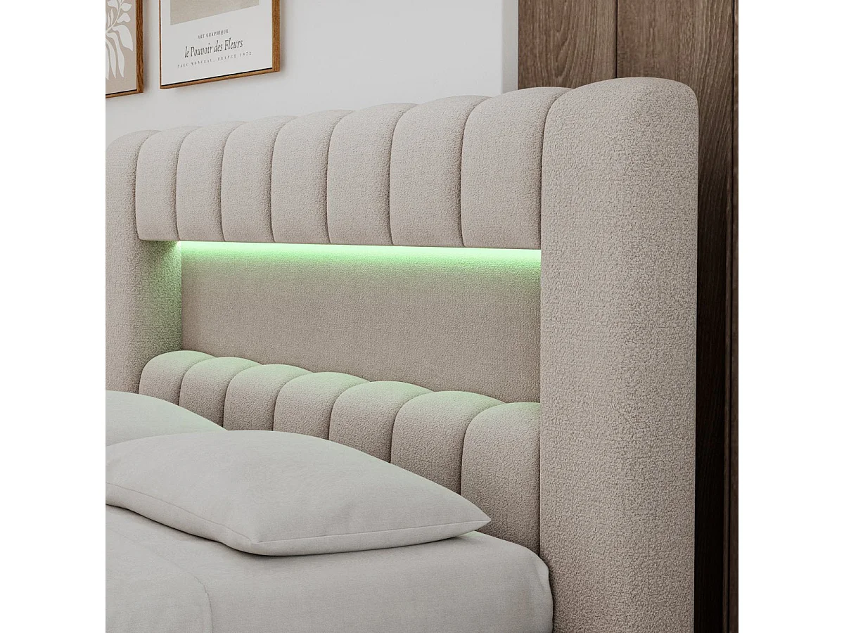 180x200 Storage Bed with Mattress Base and LED Lights Included—Auria Textured Beige