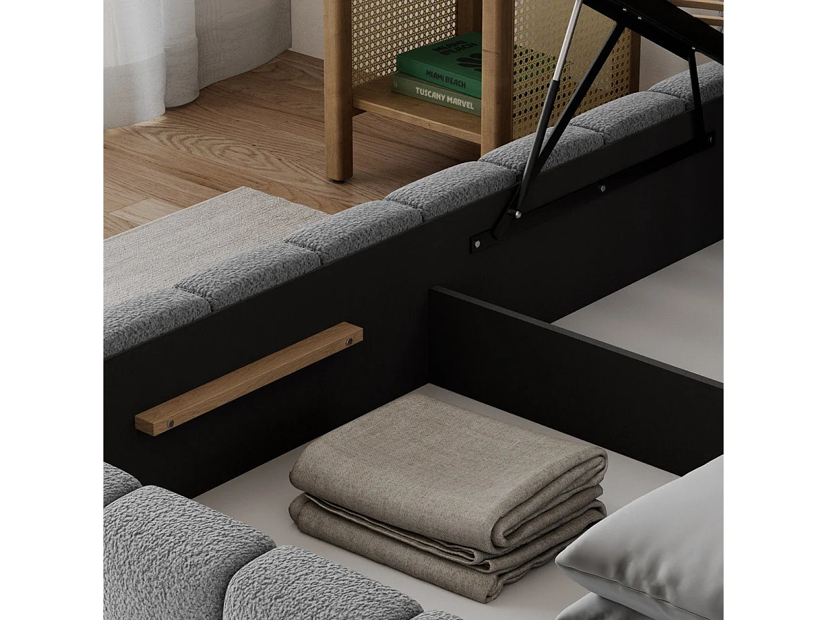 180x200 Storage Bed with Box Spring and LED Lighting Included—Auria Textured Gray