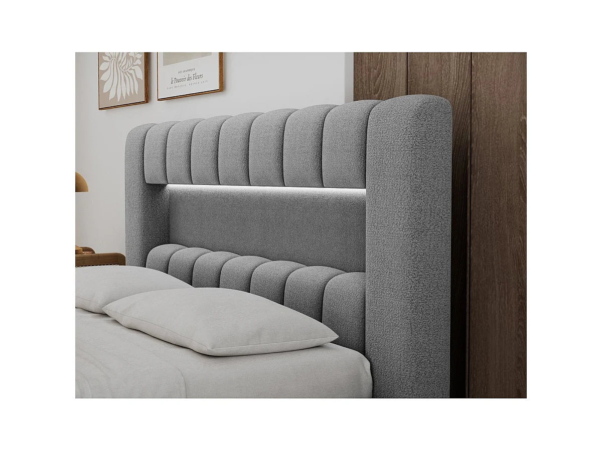 180x200 Storage Bed with Box Spring and LED Lighting Included—Auria Textured Gray
