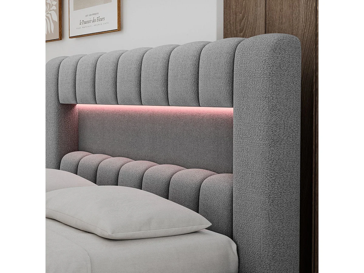 180x200 Storage Bed with Box Spring and LED Lighting Included—Auria Textured Gray