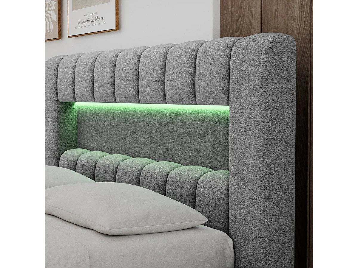 180x200 Storage Bed with Box Spring and LED Lighting Included—Auria Textured Gray