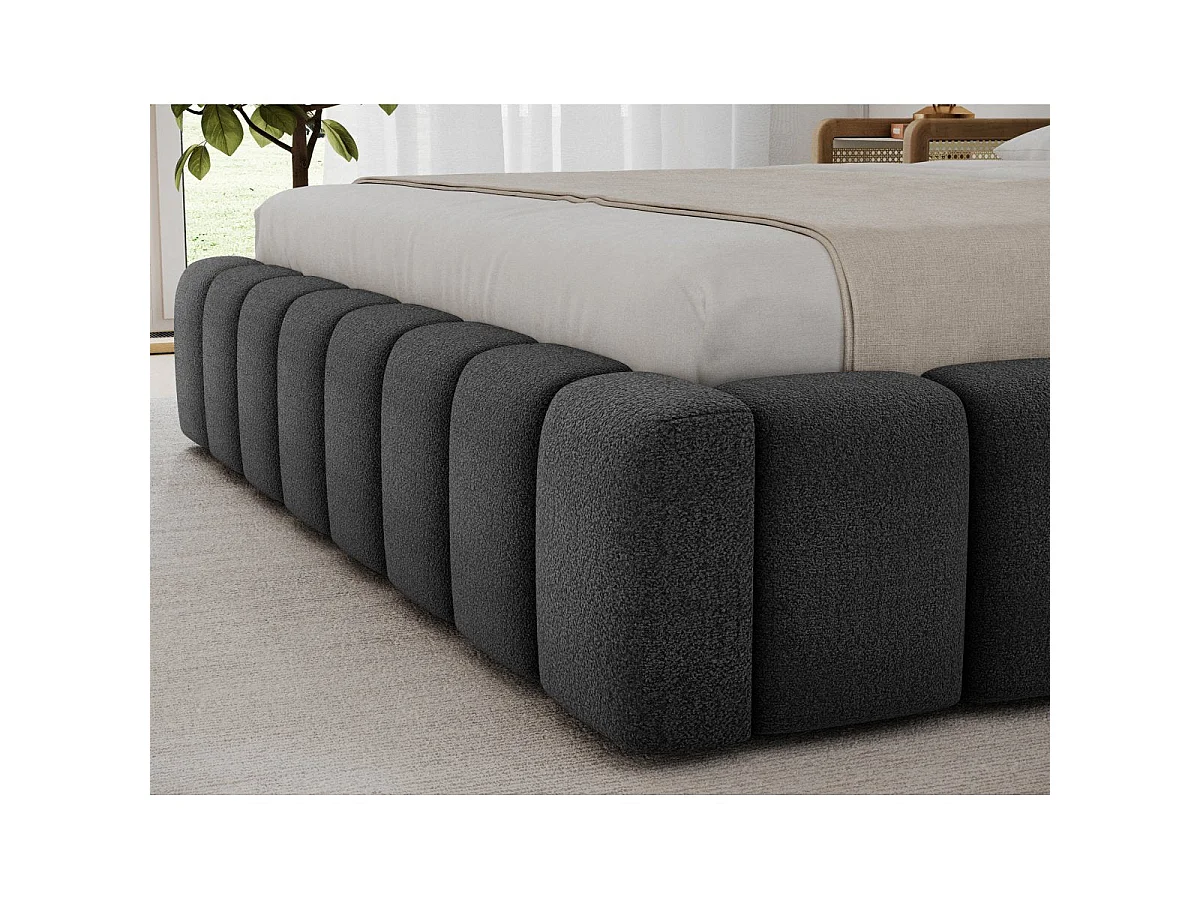 Letto contenitore 180x200 con rete e luci LED incluse, modello Auria, finitura testurizzata grigio scuro