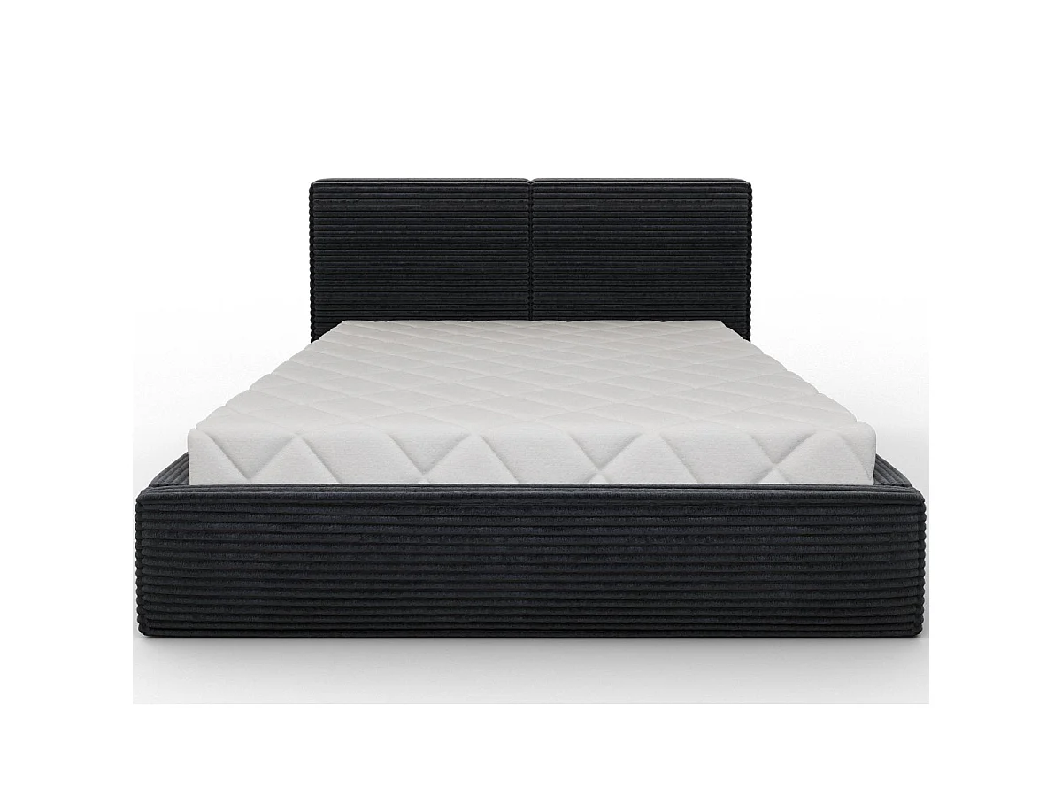 Letto contenitore 180x200 con rete inclusa Nox, velluto a coste nero