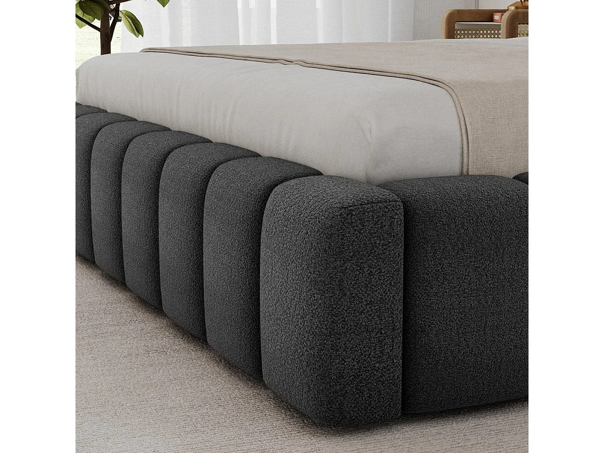 Letto contenitore 140x200 con rete e luci LED incluse, modello Auria, finitura testurizzata grigio scuro